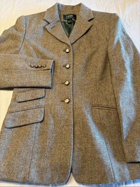 VTG Lauren Ralph Lauren Herringbone Equestrian Wool Tweed Blazer , 8 , $64